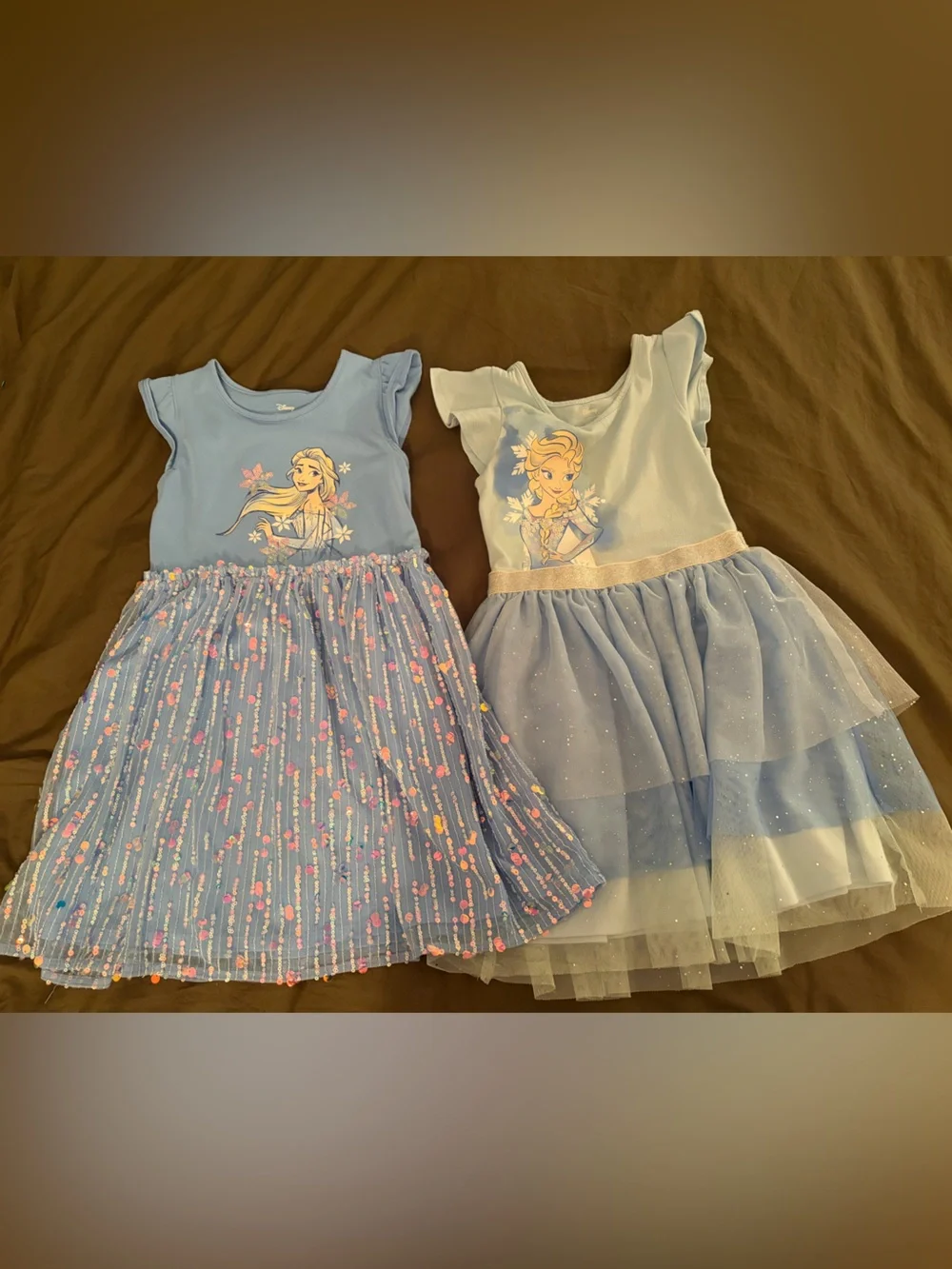Disney Girls Light Blue Frozen Elsa Layered Tulle Dress Pair